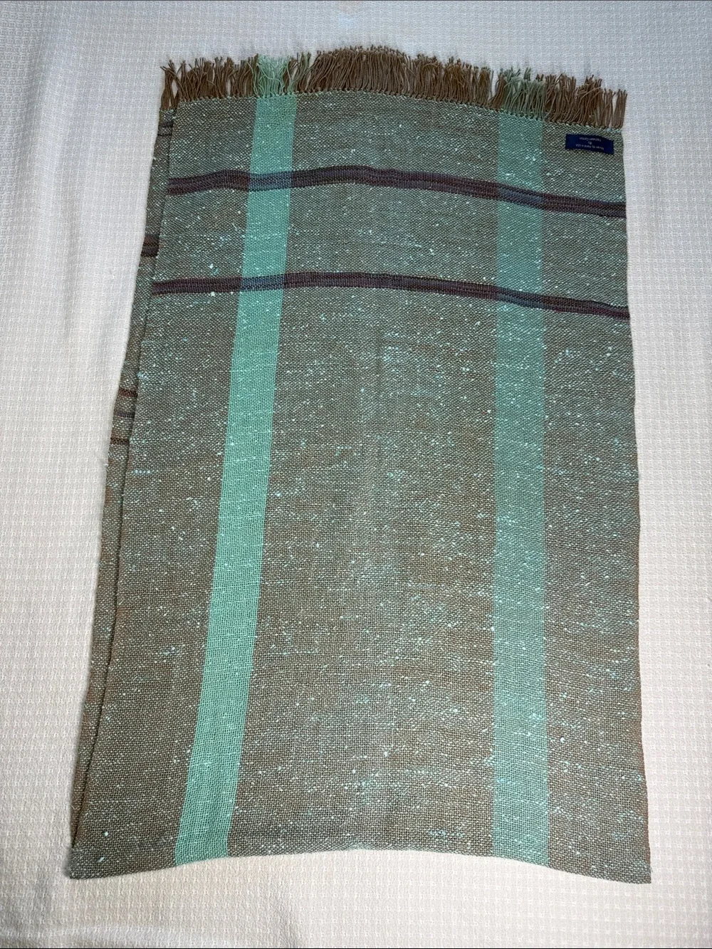 Kathleen Carleton woven scarf/shawl turquoise and brown